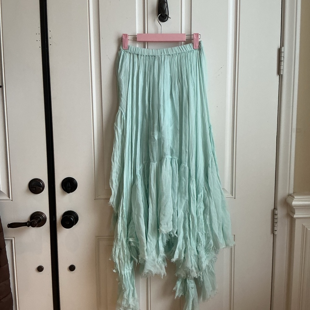 FP FreePeople One Asymmetrical Handkerchief Hem Maxi Skirt in Mint - Picture 5 of 5